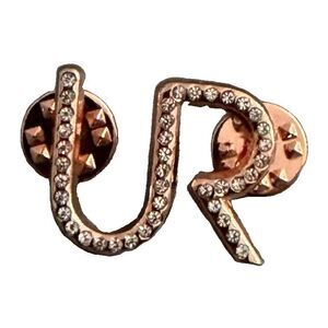 Rose Gold Tone Rhinestone Monogram Pin UR Initial Cursive Script Lapel Brooch